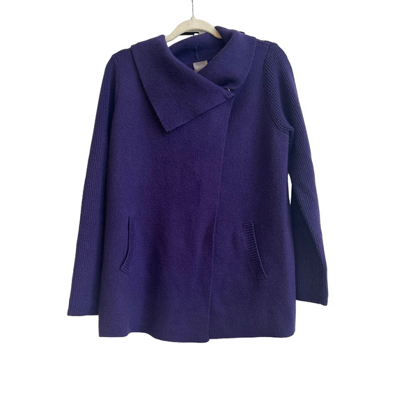 Chico’s Purple Knitted Open Front, Wrap Cardigan with Neck line Snaps - Picture 1 of 7